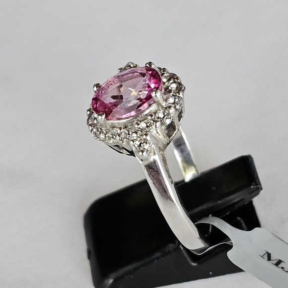 Genuine Pink & White Topaz Ring Sterling Silver Size 9! NWT - Picture 7 of 17